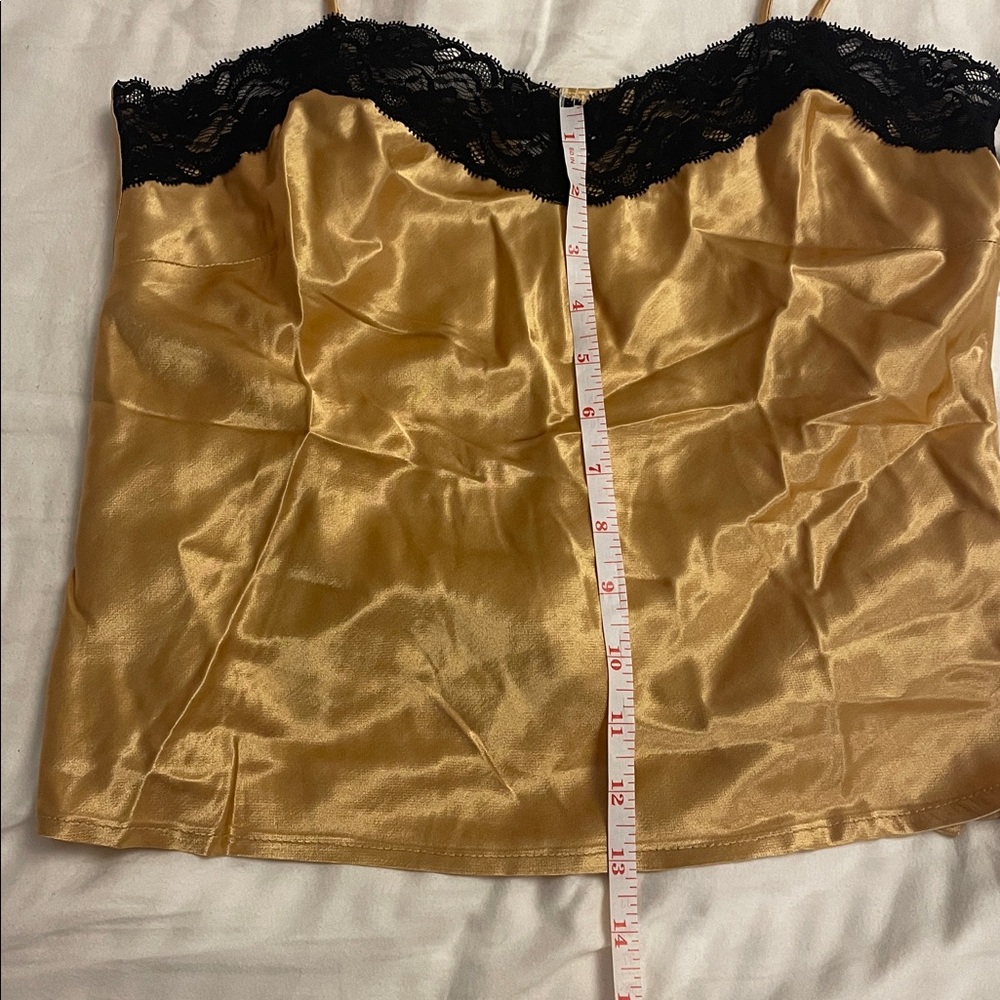 VTG Y2K Glamorous Gold Cami with Black Lace Trim - Picture 4 of 5